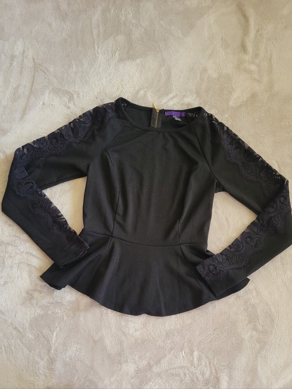 Forever 21 Black Lace-Sleeve Peplum Blouse